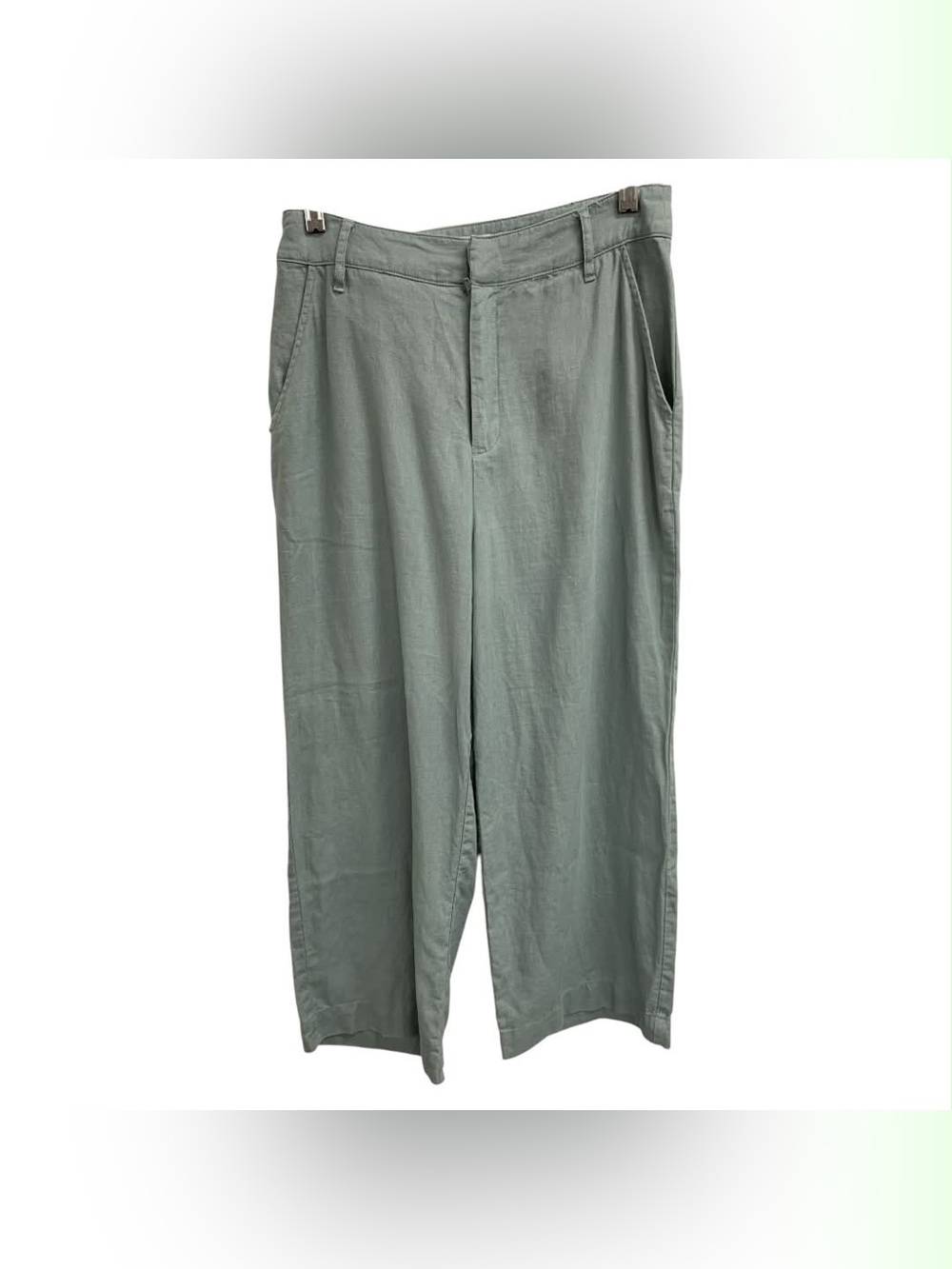 Guess 100% Linen Sage Green Relaxed Linen-Blend Trousers Size S